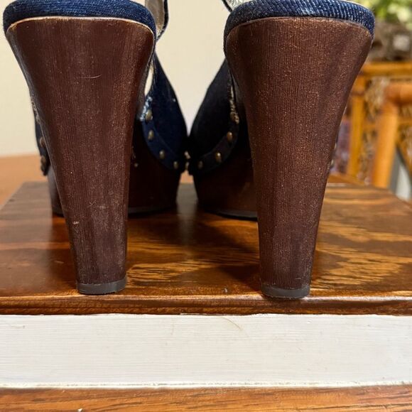 Xhilaration Y2K Block Platform Heels With Denim Upper Strap Blue Brown Size 9.5 - Picture 12 of 15